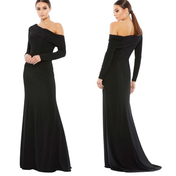 MAC DUGGAL IEENA Drop Shoulder Long Sleeve Column Formal Gown Black Size 14 NWT - Picture 12 of 12